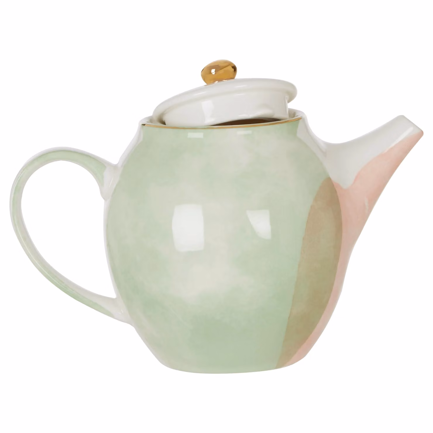 Orsina Hand-Painted Stoneware Teapot with Infuser and Gold-Plated Lid in Multicolour Pastel Tones