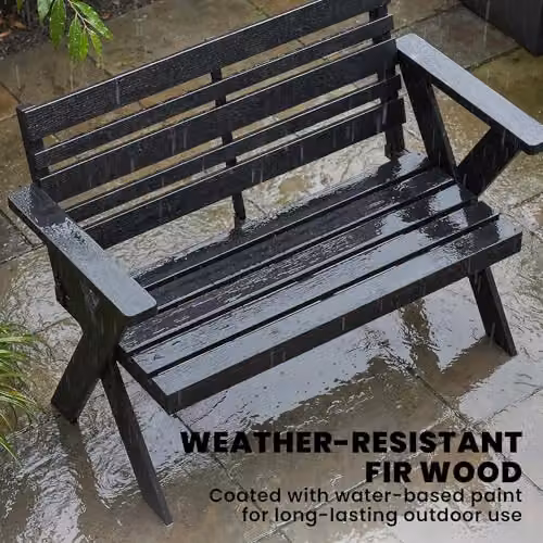 Outsunny 2 Seater Modern Lacquered Wood Garden Bench with Armrests, Black, W/D/H: 115 x 64 x 80 cm – 5