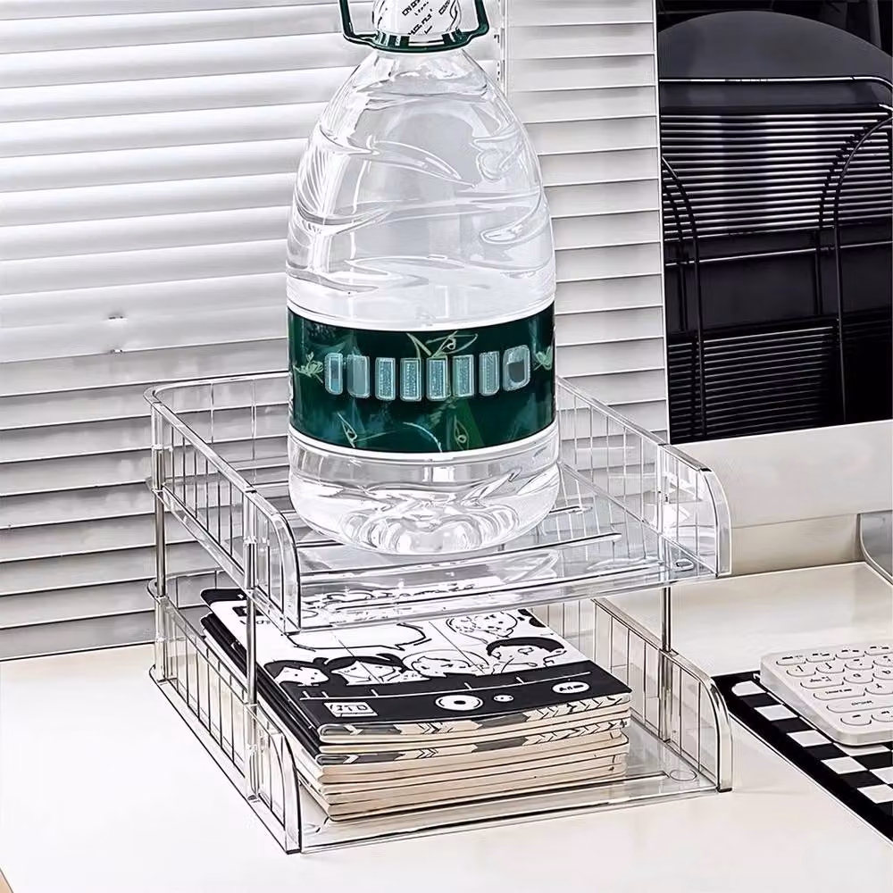 PAWNORA 2-Tier Clear Plastic Desk Document Organiser and Letter Tray – 3