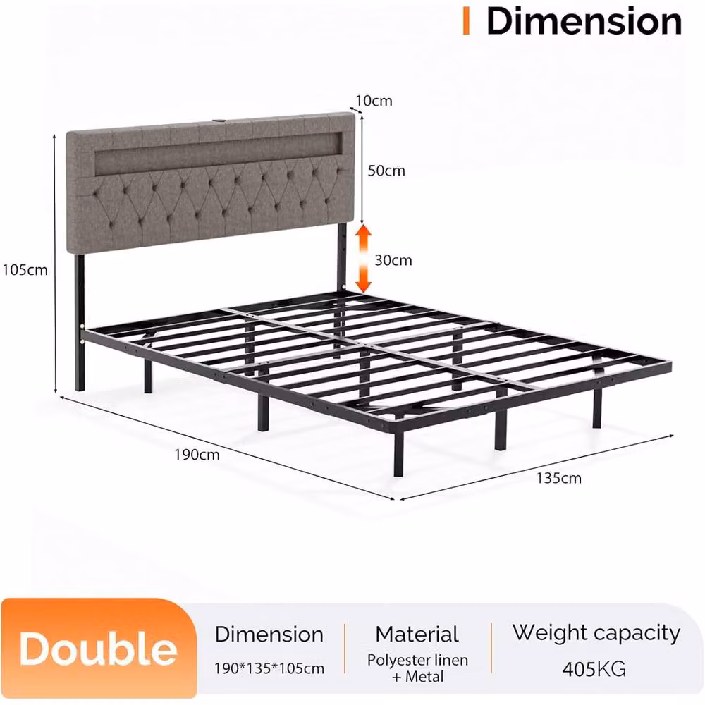 Kelvenix Double Floating Bed Frame in Black Metal with Under-Bed Lighting – 2