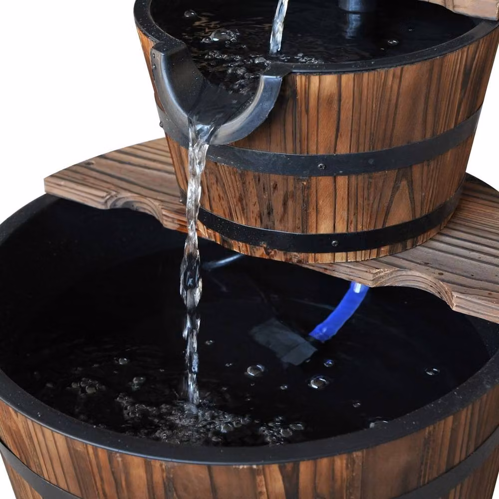 NESTLUNE Brown Wooden 2 Tier Cascading Water Pump Fountain, W/D/H: 100 x 15 x 15 cm – 6