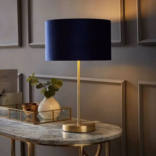 FORGEVIO Classic Metal Table Lamp in Navy Blue and Gold with Bulb Included