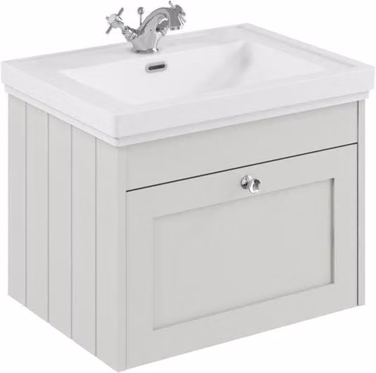 Balterley Classic Wall Hung 1 Drawer Unit and 1 Tap Hole Basin, Satin White, Width: 60 cm