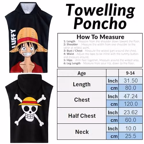 Get Trend One Piece Hooded Cotton Towel Poncho for Kids and Teens, Black – 6