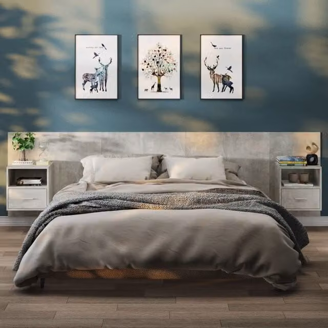 Berkfield Home Wall-mounted Bedside Cabinets, 2 Piece Set, Concrete Grey