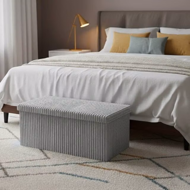 Snug City Silver and Grey Corduroy Rectangle Storage Box with Lid