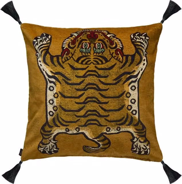 House of Hackney SABER Large Tassel Velvet Cushion in Gold, W/D/H: 60 x 60 x 60 cm