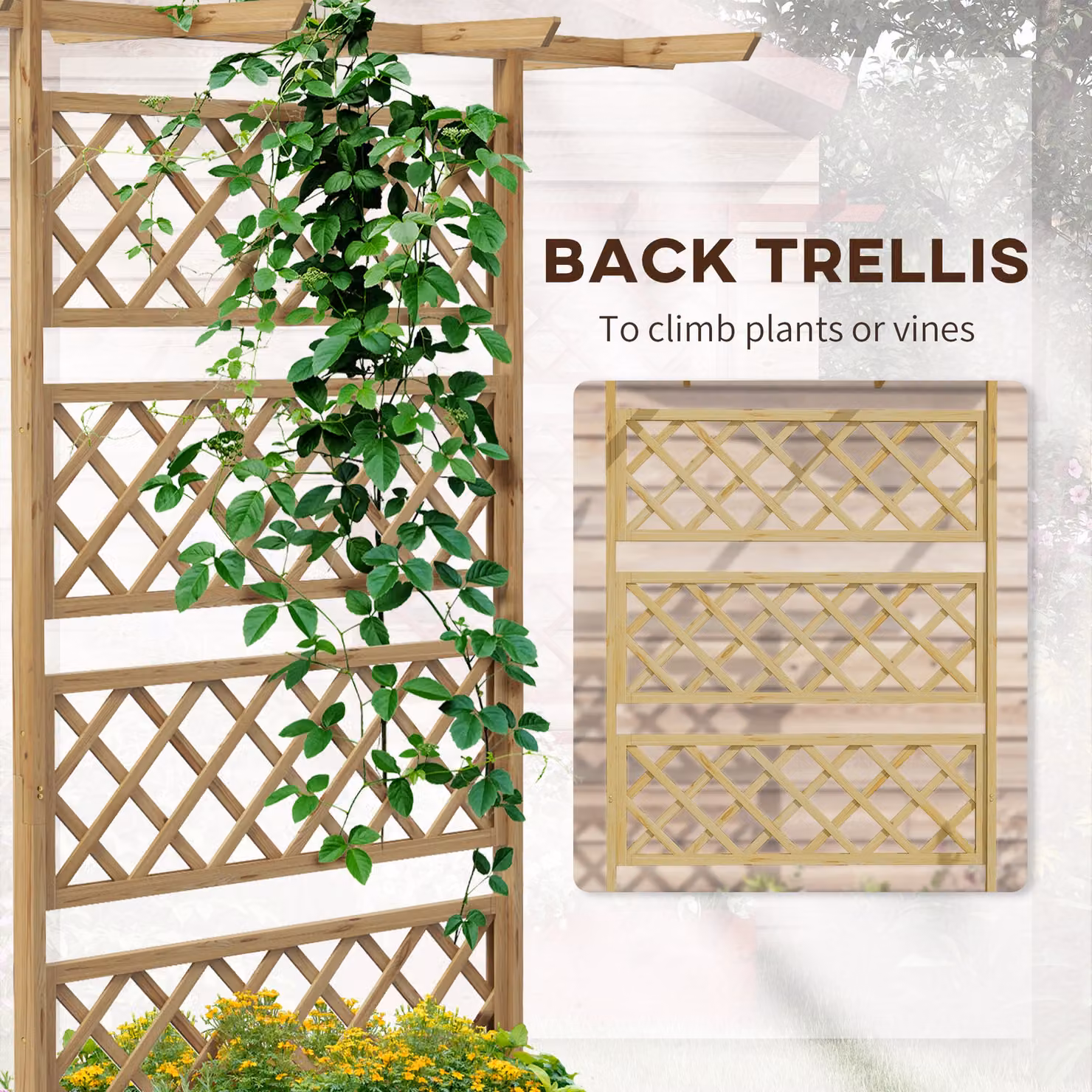 Outsunny Wooden Raised Garden Planter Box with Decorative Trellis for Climbing Plants, Brown/Beige, W/D/H: 183 x 55 x 99 cm – 3