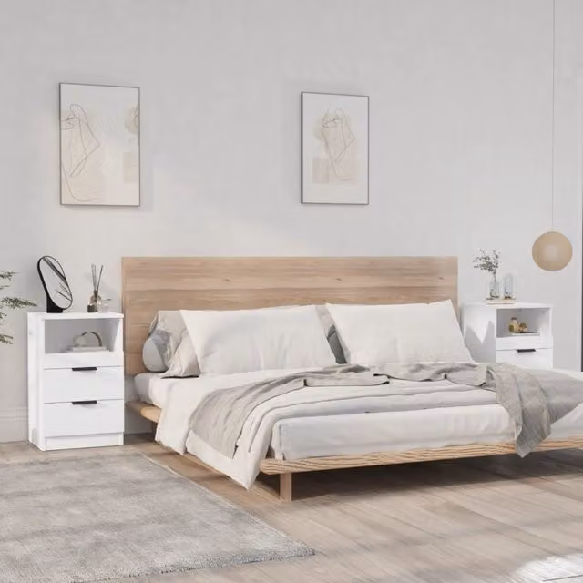 Berkfield Home Set of 2 White Wall Mounted Bedside Cabinets in MDF – 1