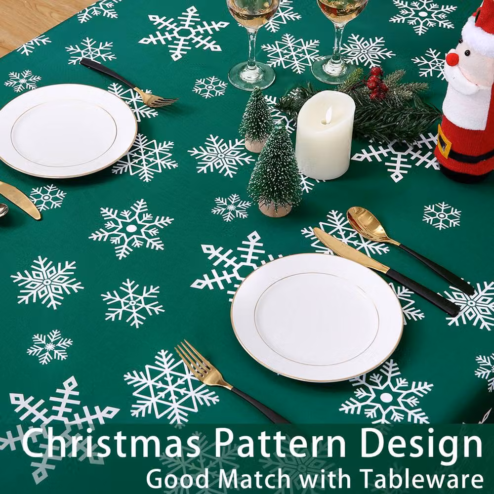 London Boutique Green Snowflake Design Christmas Polyester Rectangular Tablecloth – 10