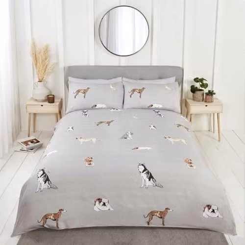 Rapport Home Paws & Tails Animal Print Reversible Microfibre Duvet Cover Set with Pillowcase, Grey, W/D/H: 135 x 200 cm and 50 x 75 cm