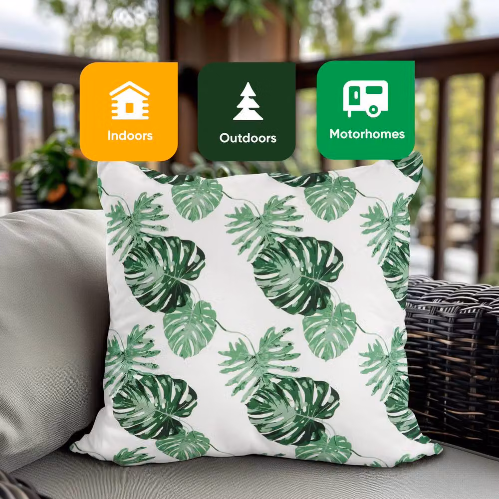 Gardenwize Pack of 2 White Bali Leaf Printed Square Outdoor Scatter Cushions – 5