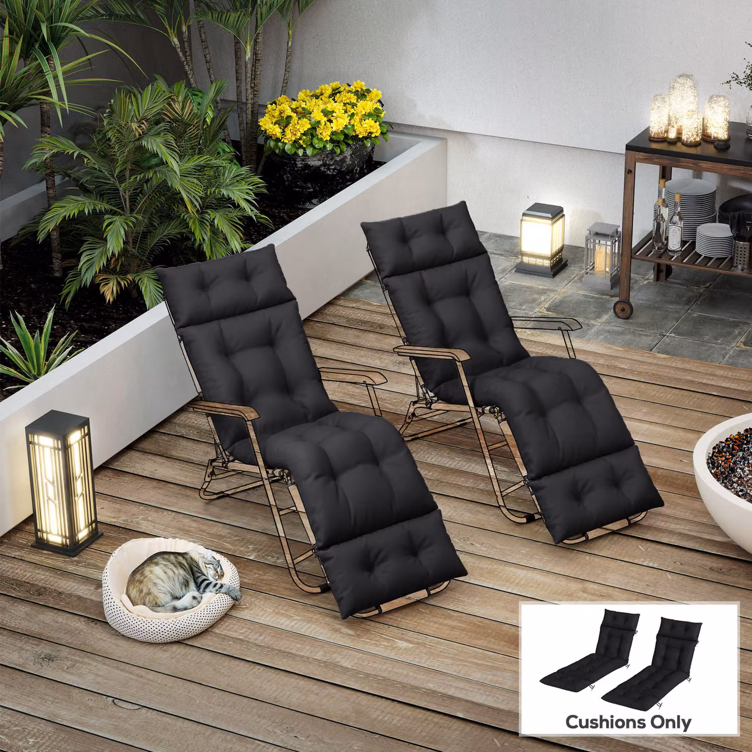 Outsunny Set of Two Black Polyester Sun Lounger Cushions, 190 x 56 cm – 8