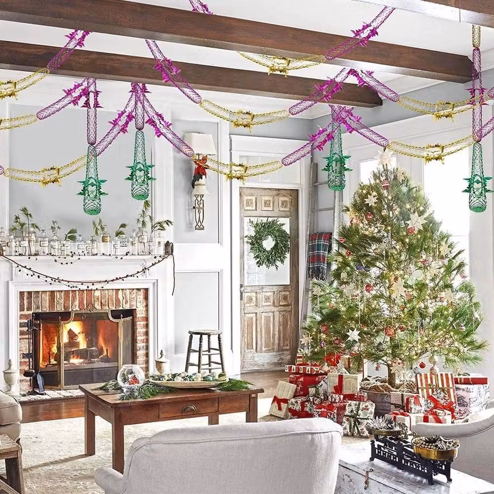 FLAVORA 8-Piece Christmas Hanging Foil Garland Set in Red, Green, Gold and Purple, W/D/H: 100 x 15 x 15 cm – 2