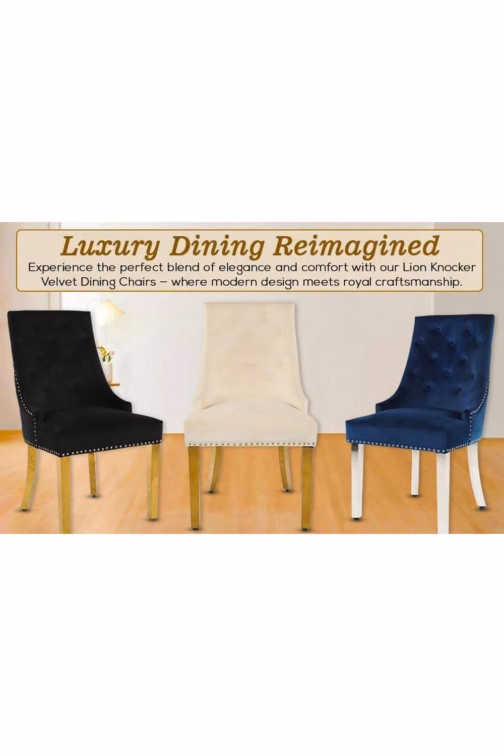 Hygrad Set of 2 Blue Velvet Upholstered Armless Dining Chairs with Gold Metal Legs – 3