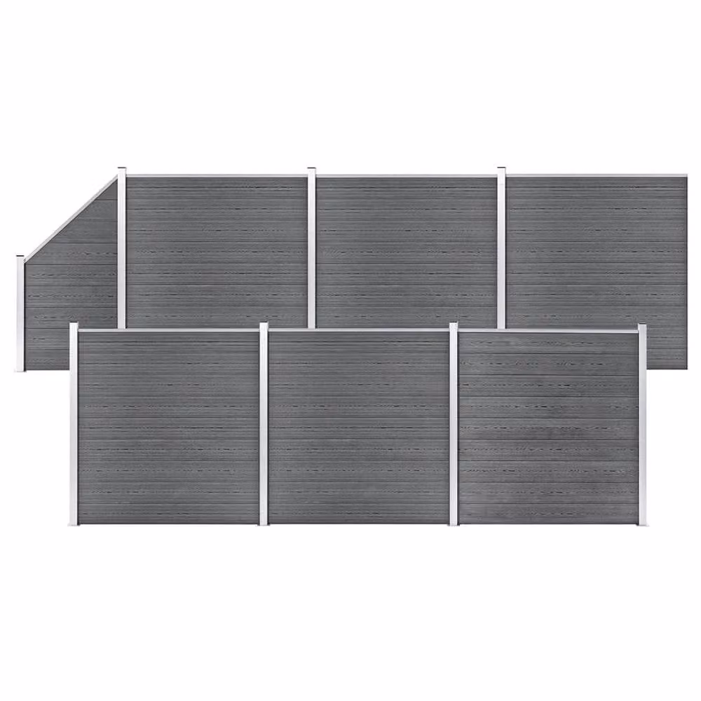 Berkfield Home WPC Fence Set in Grey, including 6 Square and 1 Slanted Board, W: 1138 cm, H: 186 cm – 2