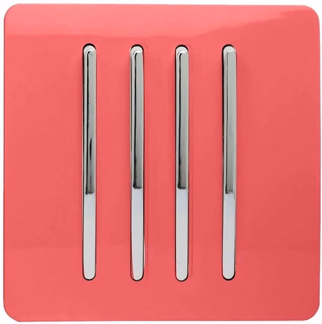 Trendi 4 Gang 2 Way Rocker Single Plate Tactile Light Switch in Red