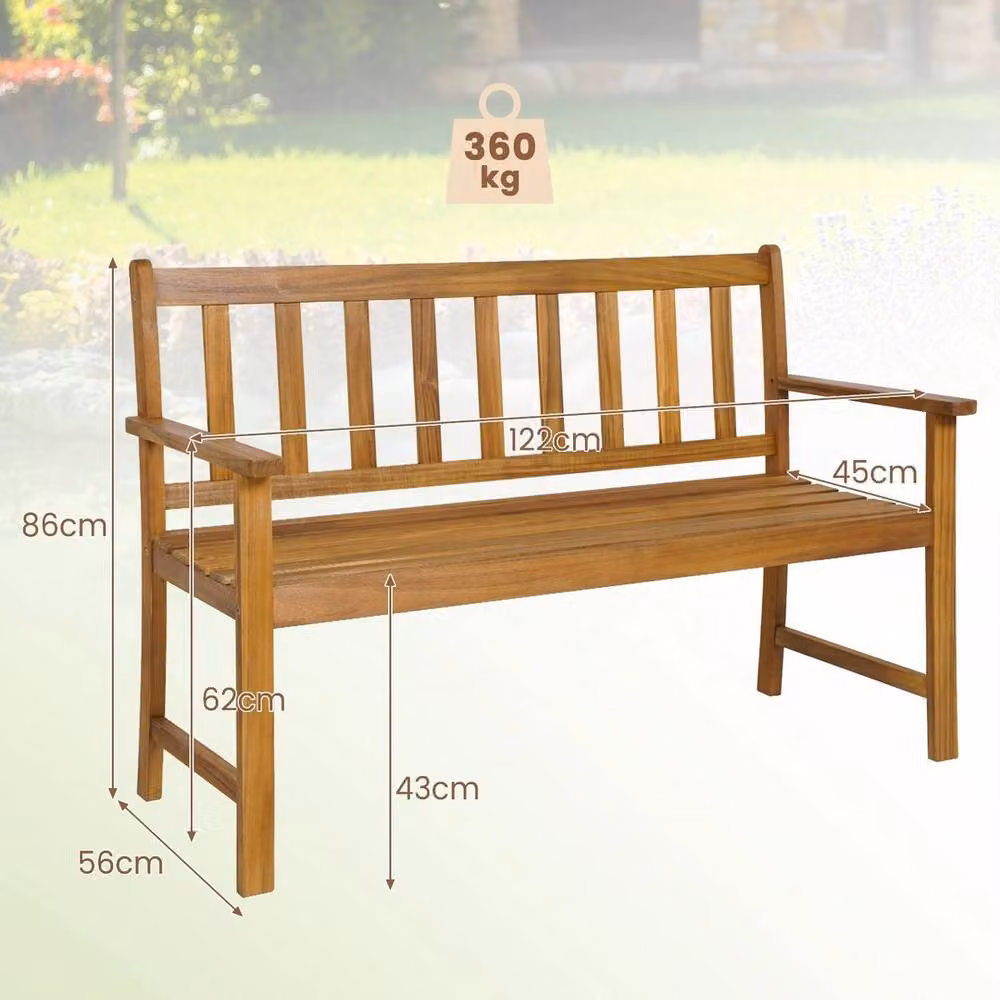 KORVIXA 2-Person Acacia Wood Outdoor Loveseat Bench in Brown with Armrests, W/D/H: 100 x 100 x 100 cm – 2