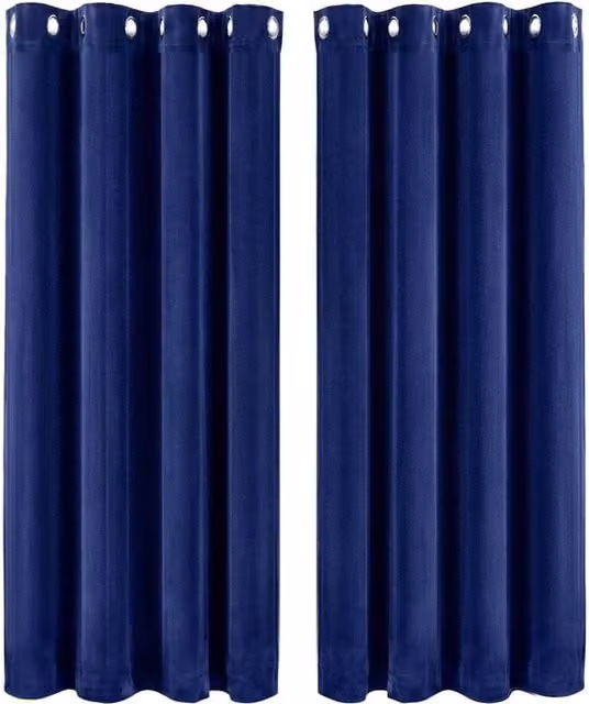 VOGREX Blue Velvet Thermal Blackout Eyelet Curtains