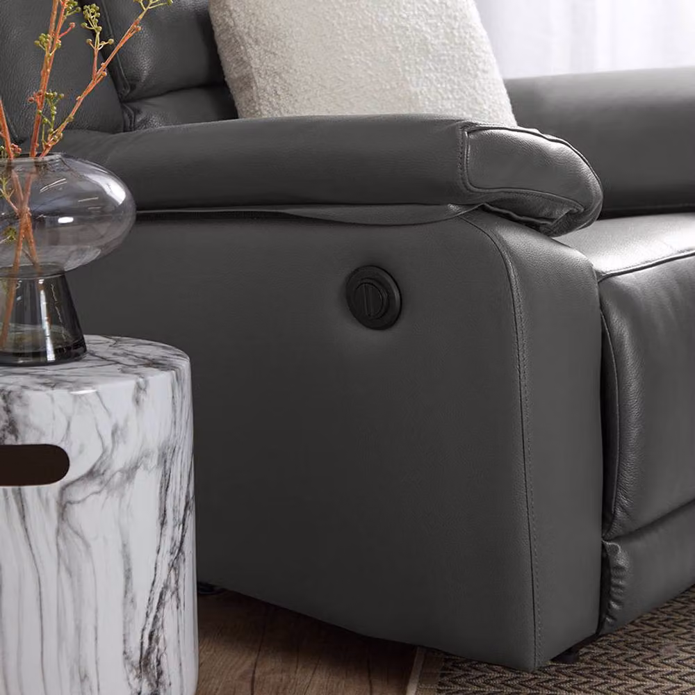 Home Garden Direct Scylla Power Reclining Sofa Set in Grey Synthetic Leather with 3 Seater Sofa and 2 Armchairs – 3