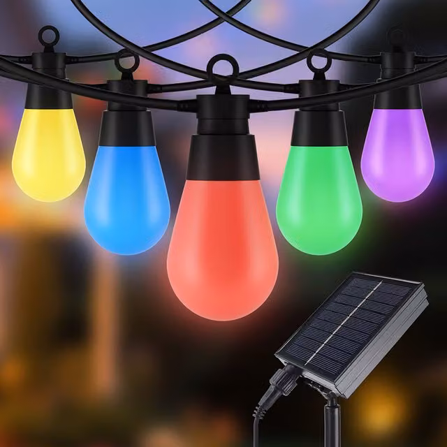 Livingandhome Solar LED Sphere Bulb String Lights, 10 Bulbs, RGBW Multicolour, Black