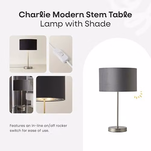 ValueLights Charlie Chrome Stem Table Lamp with Grey Velvet Shade and Warm White Bulb – 3