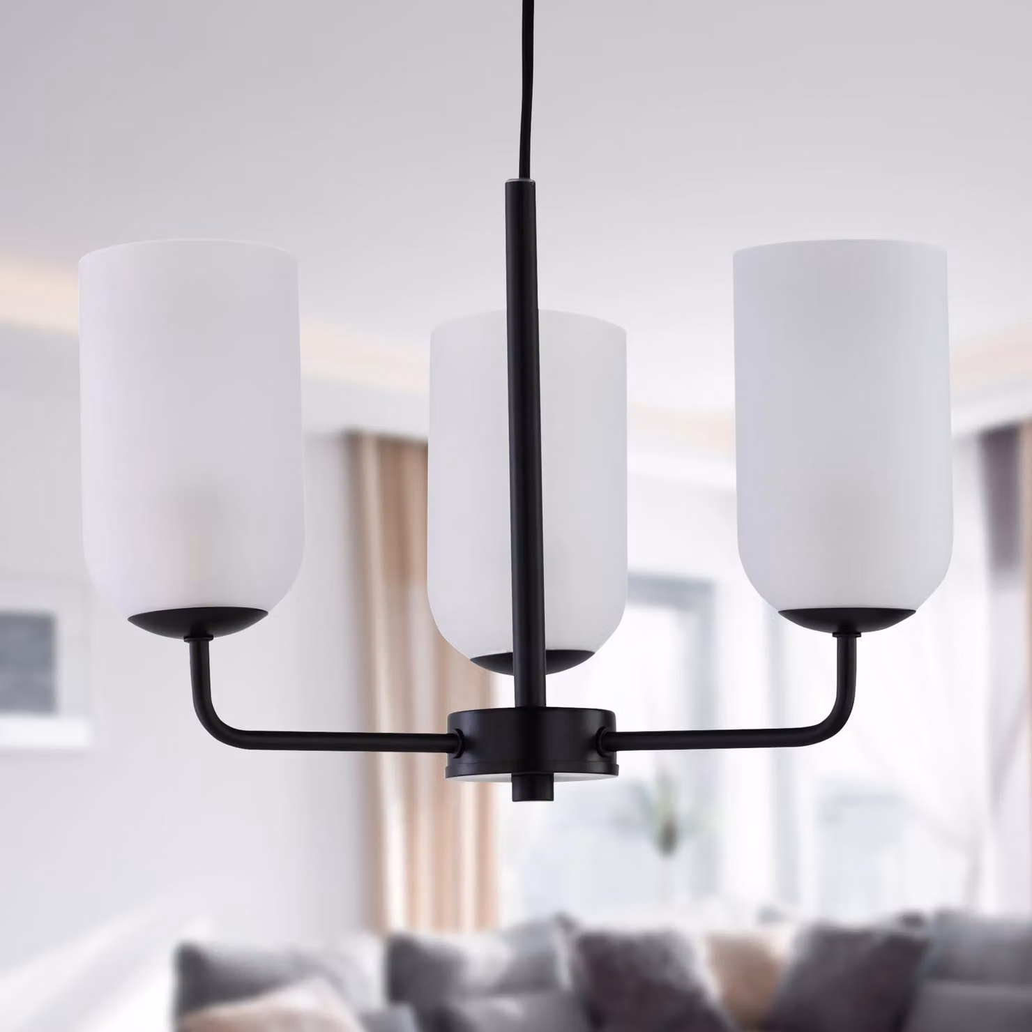 First Choice Lighting Victoria Set of 2 Black 3 Arm Ceiling Pendants with Transparent Glass Shades – 2