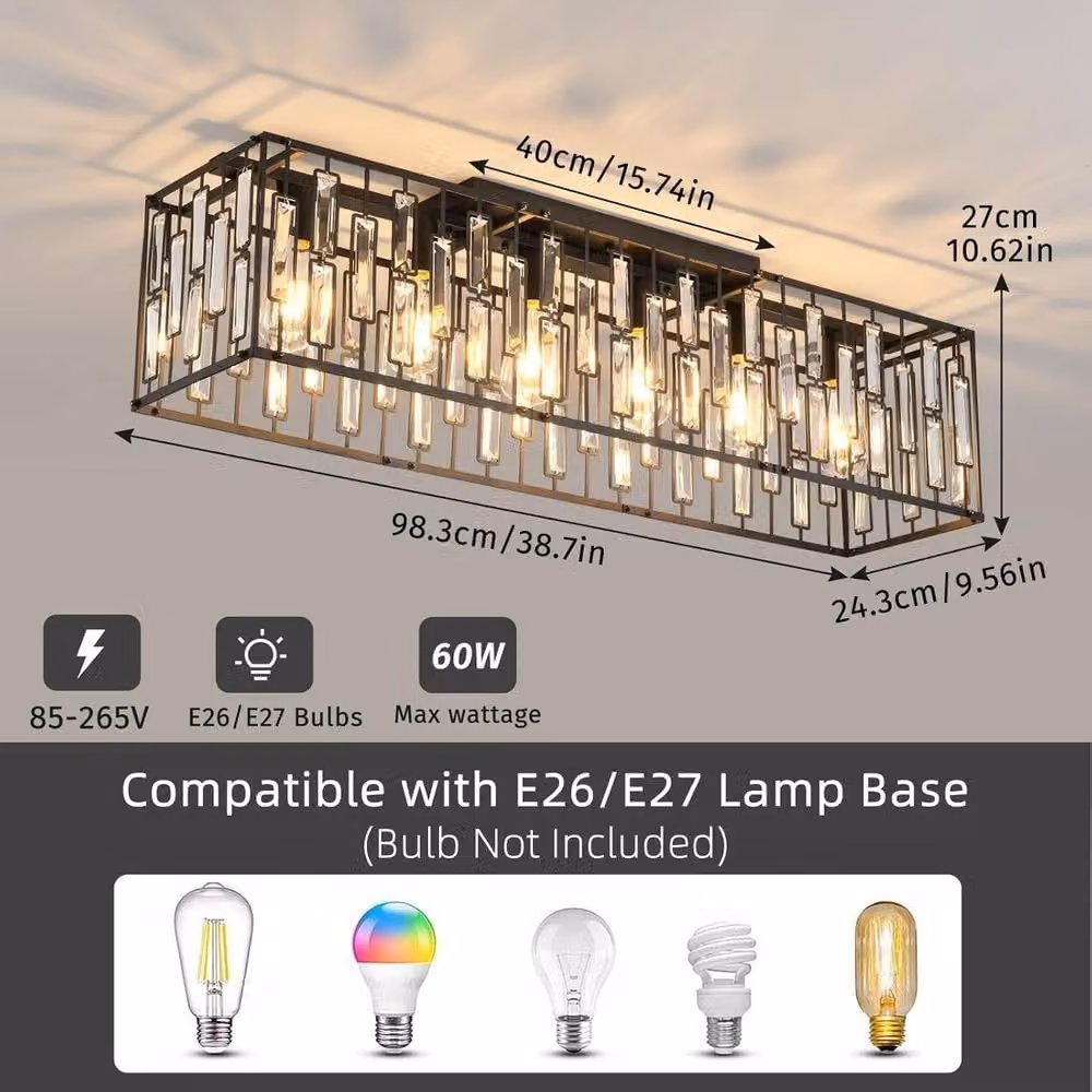 Garwarm Set of 2 Modern Rectangular Crystal Ceiling Chandeliers in Black or Gold/Brass with Transparent Crystal – 1
