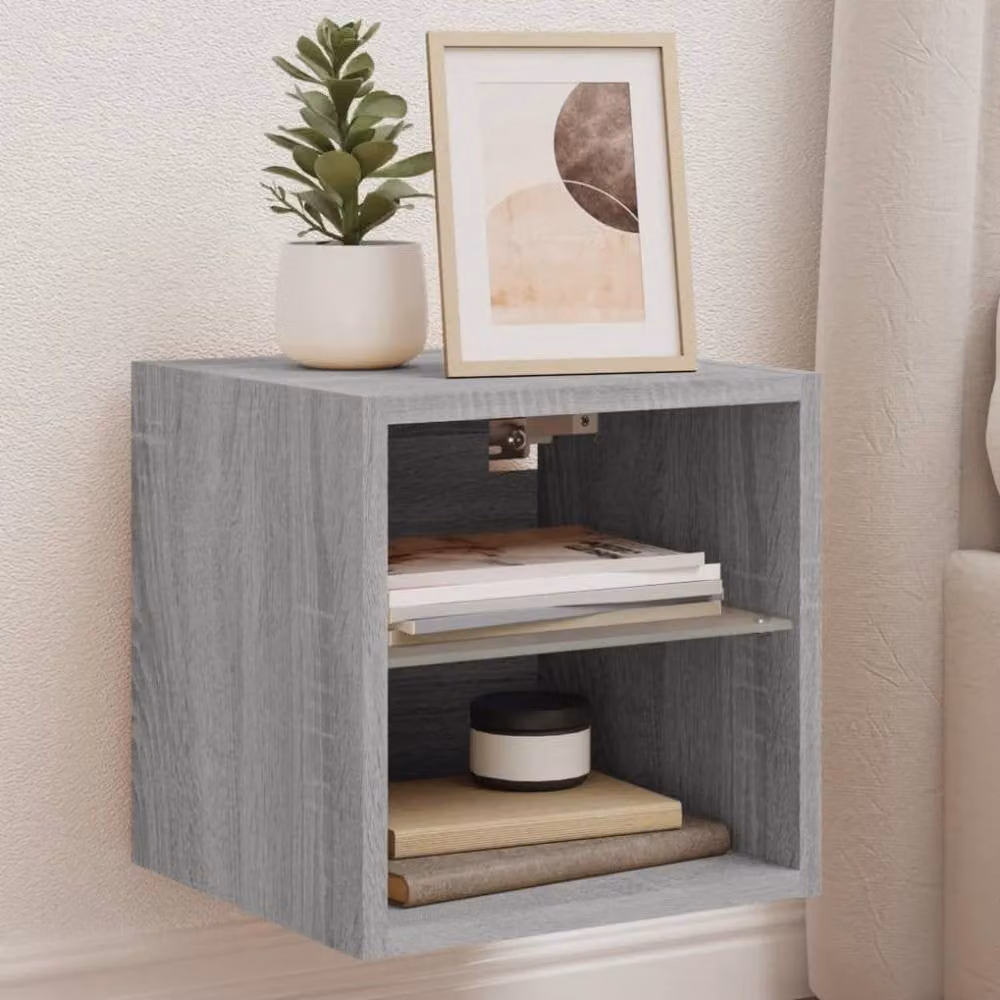 Berkfield Home Modern TV Wall Cabinet with LED Lights in Grey Sonoma, W/D/H: 30 x 28.5 x 30 cm – 2