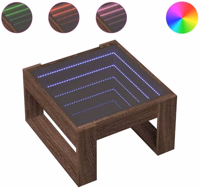 Berkfield Home Infinity LED Coffee Table in Brown Oak, W: 50 cm, D: 53 cm, H: 30 cm – 1