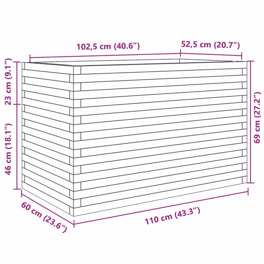 Berkfield Home Beautiful Garden Planter in Waxed Brown Solid Pine Wood W/D/H: 110 x 60 x 68.5 cm – 2