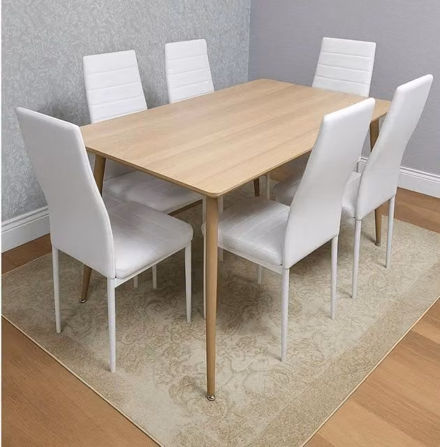 KOSY KOALA Dining Table and 6 Chairs Set in Beige and White, W/D/H: 120 x 70 x 75 cm – 1