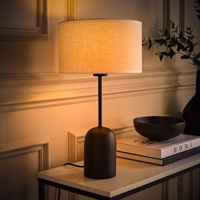 Kaiden Dome Ceramic Table Lamp with Fabric Shade in White