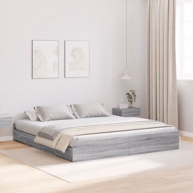 Berkfield Home Storage Bed Frame with Headboard and Drawers in Grey Sonoma, 180 x 200 cm – 1