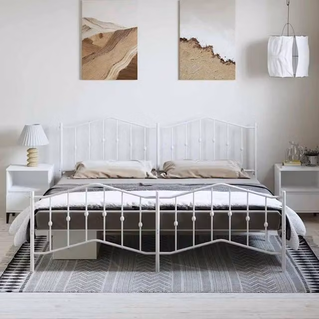 Berkfield Home Metal Bed Frame with Headboard and Footboard in White – 1