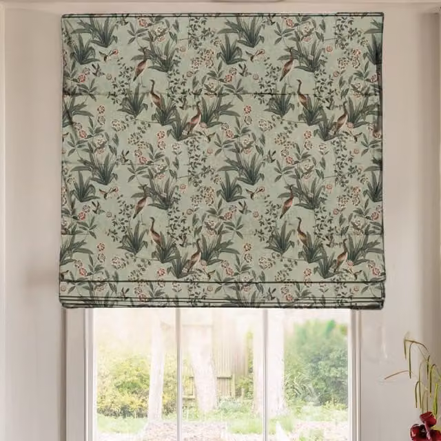 Linda Barker Rosa Fiore Eucalyptus Green Linen Look Blackout Made To Measure Roman Blind