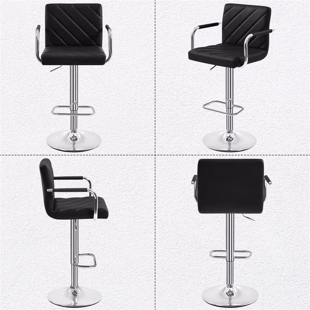 VOGREX Black Modern Adjustable Swivel Bar Stools with Thick Synthetic Leather Cushion – 3
