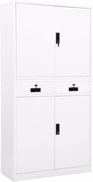 Berkfield Home Office Metal Cabinet in White, W/D/H: 90 x 40 x 180 cm