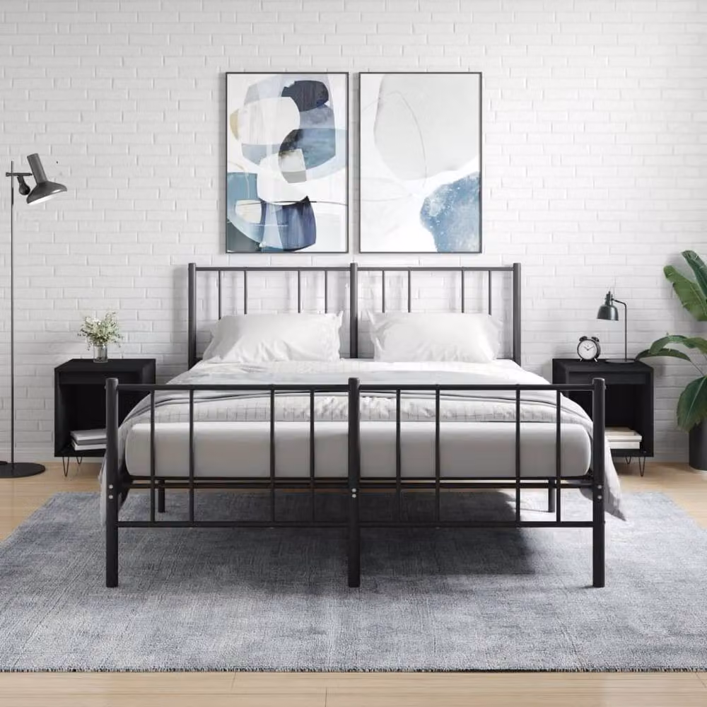 Berkfield Home Set of 2 Modern Black Bedside Cabinets in Engineered Wood, W/D/H: 40 x 35 x 50 cm – 2