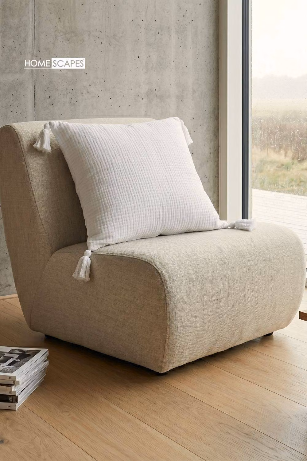 Homescapes Muslin Cotton Cushion with Removable Cover in White, W/D/H: 45 x 45 x 45 cm – 2