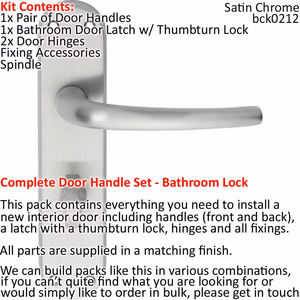 Loops Door Handle and Bathroom Lock Pack in Satin Chrome with Modern Round Bar Lever Backplate – 2
