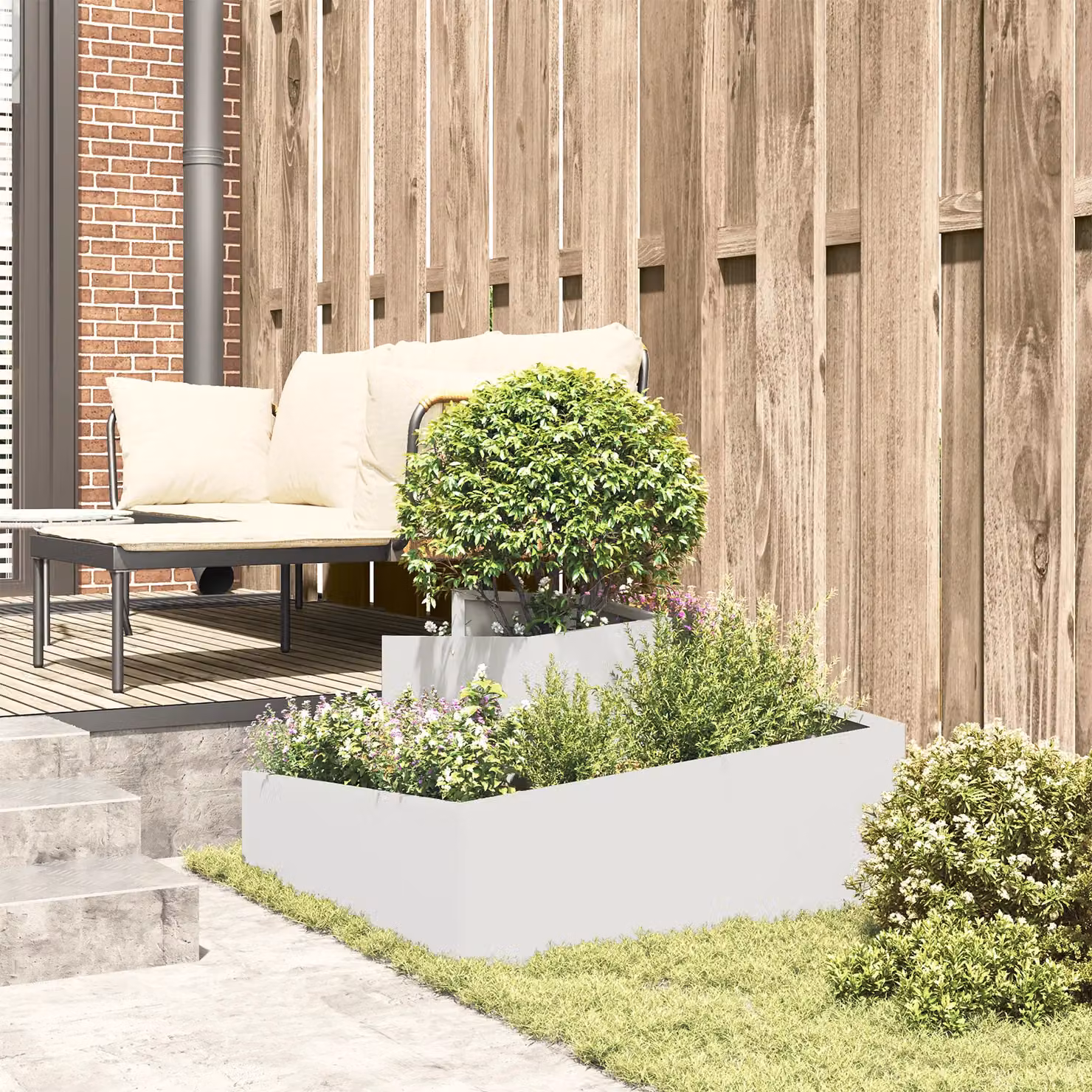 Berkfield Home Modern Rectangular Planter in White, W/D/H: 80 x 80 x 50 cm – 3