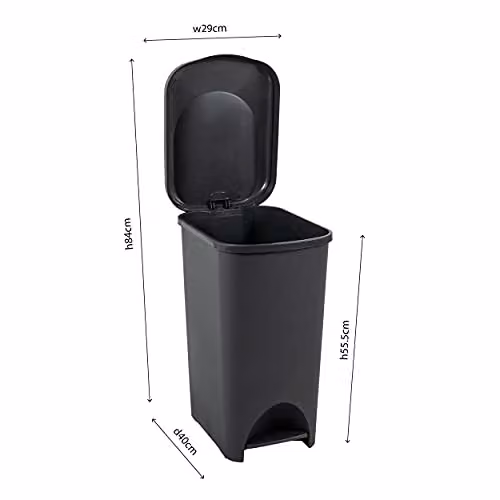 Addis Eco Made 100 Percent Plastic Family Kitchen Pedal Bin, 40 Litre, Grey/Black, H: 55.5 cm, W: 29.0 cm, D: 40.0 cm – 4