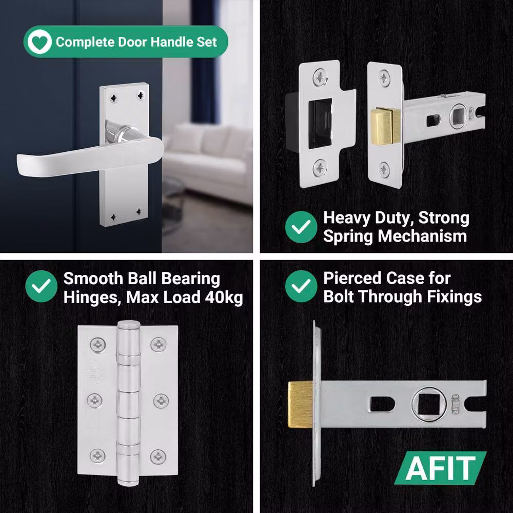 AFIT Polished Chrome Door Handle Latch Set, 4 Pairs in Silver, W/D/H: 15 x 15 x 1.5 cm – 3