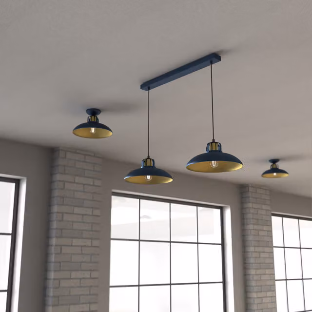 Milagro Felix Double Pendant Lamp in Blue and Gold/Brass