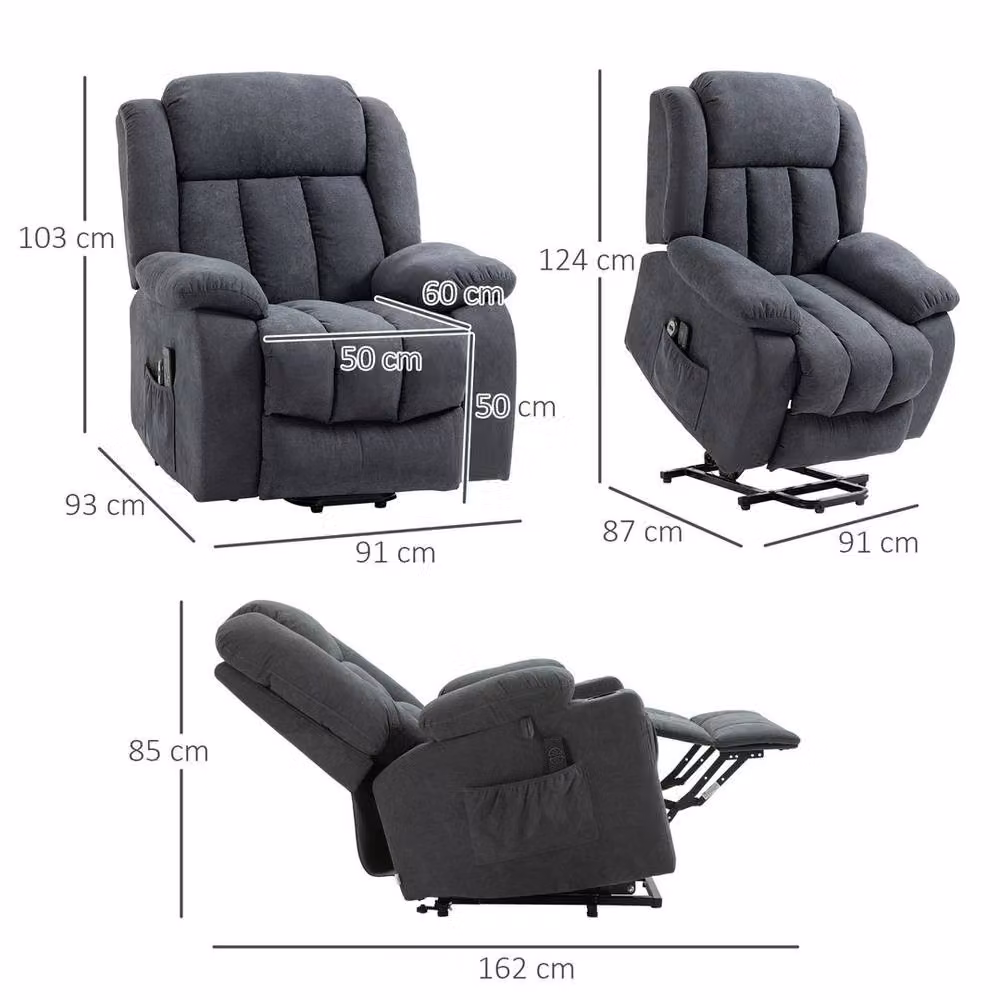 FORGEVIO Heavy Duty Grey Fabric Riser and Recliner Lift Chair – 3