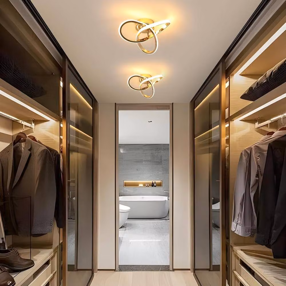 Goeco Modern Curved LED Ceiling Light in Gold with Warm White 3000K Glow – 3