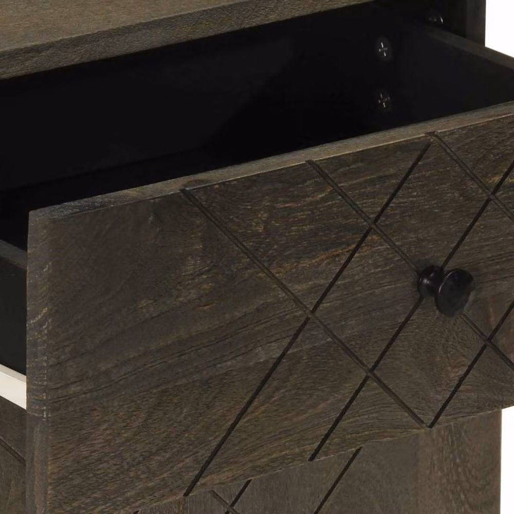 Berkfield Home Beautiful Bedside Cabinet in Black Solid Mango Wood W/D/H: 50 x 33 x 60 cm – 6
