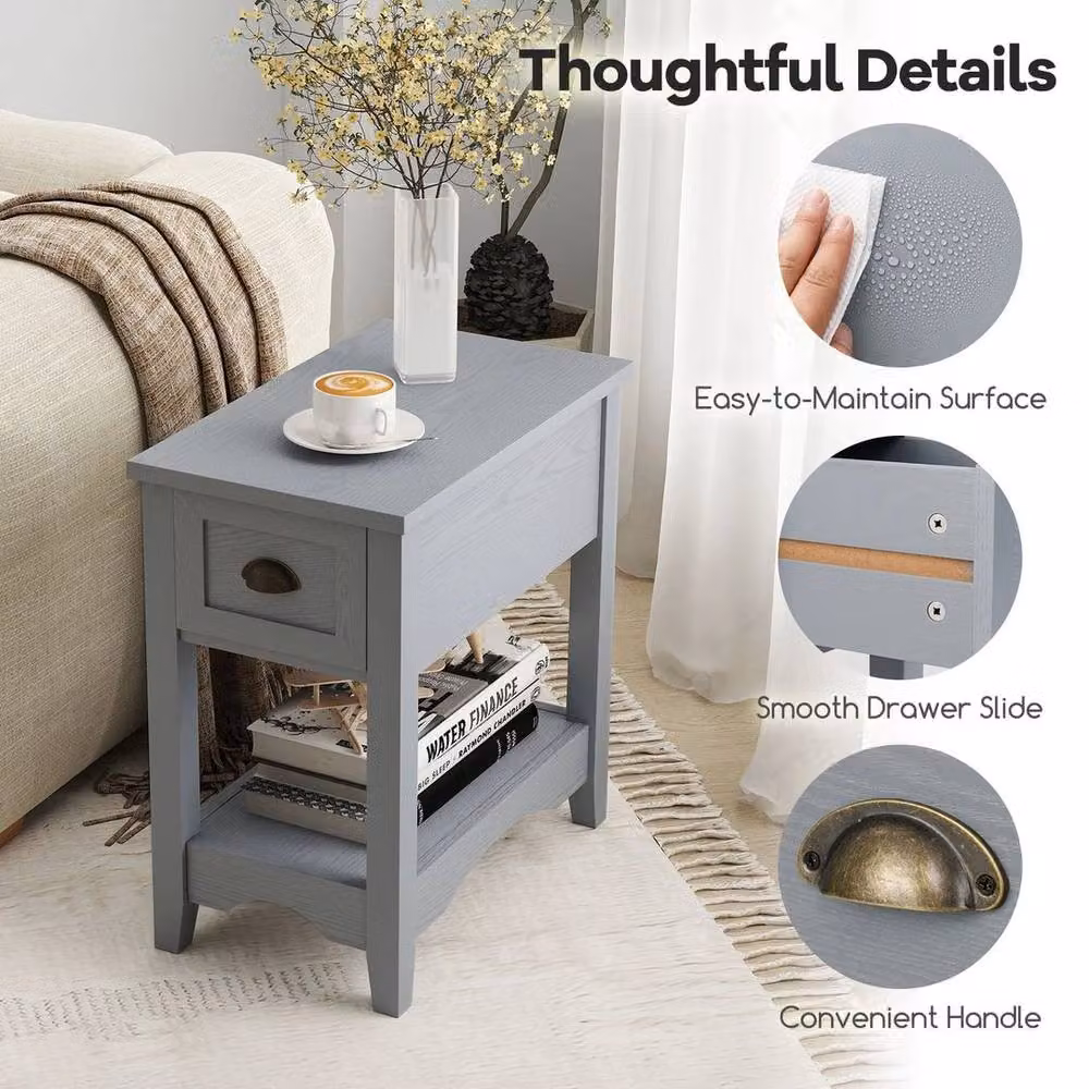 EONLION Set of 2 Retro Grey Side Tables – 5