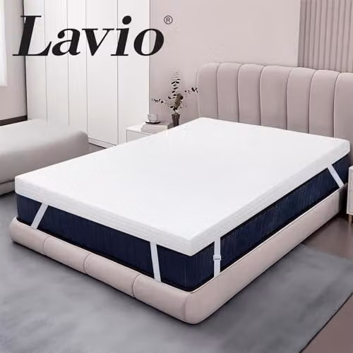 Lavio Double Cooling Gel Memory Foam Mattress Topper with Washable Non-Slip Cover in White – 5